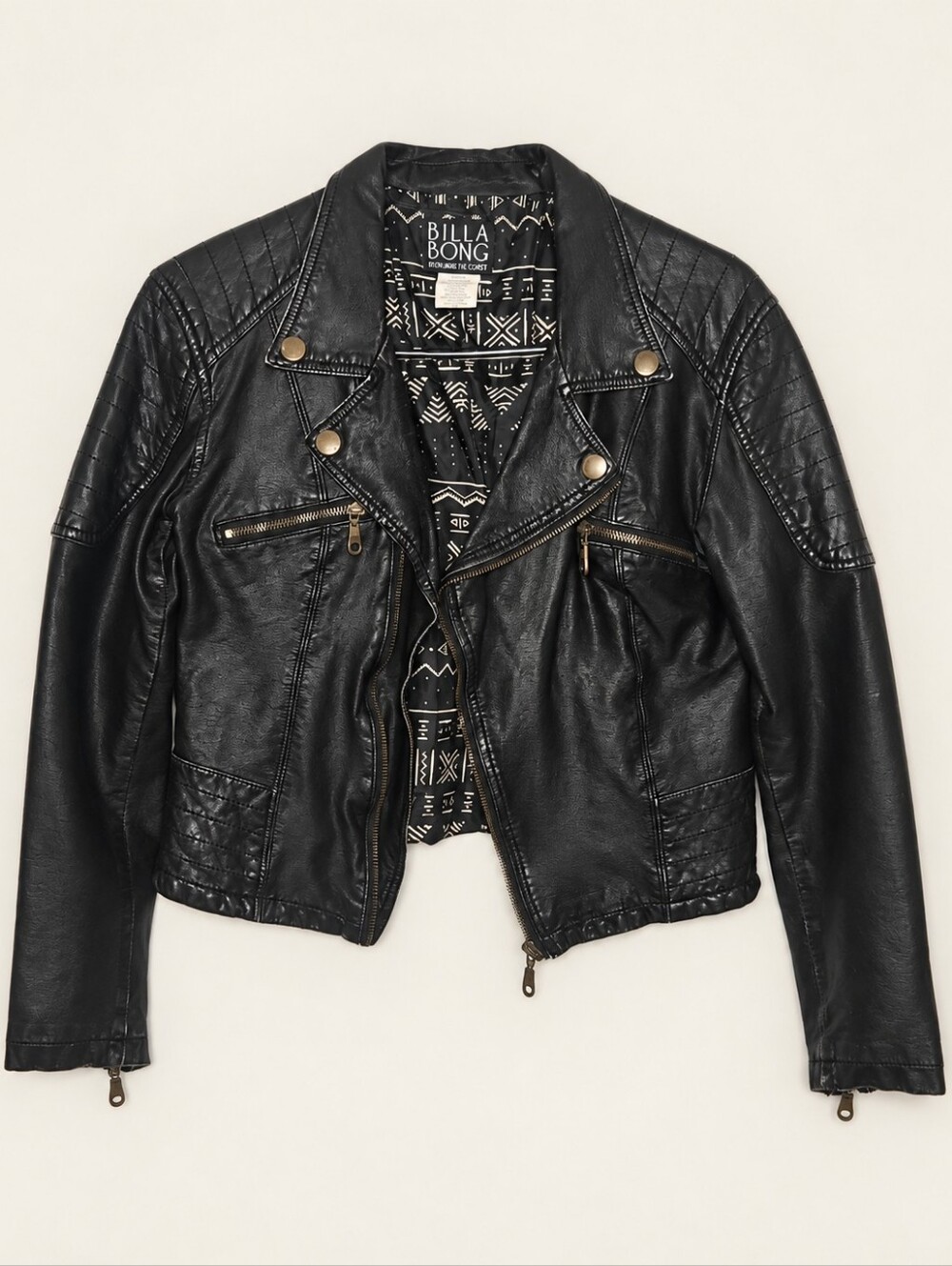 Billabong Women's Black Faux Leather Moto Jacket